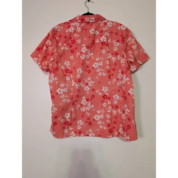 Coral Floral Summer Button Up Shirt Women’s Large Lightweight Top Feminine - Picture 3 of 6